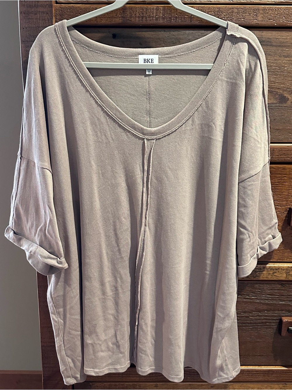 BKE Women's Taupe V-Neck Draped Tunic
